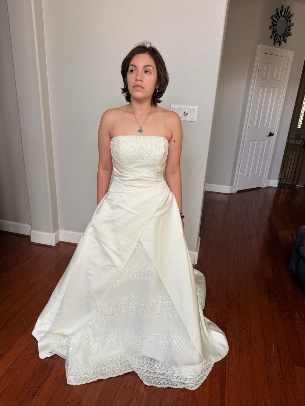 Strapless Cream A-Line Wedding Dress with Lace Panel